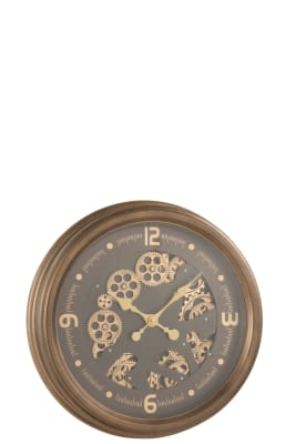 RELOJ CIFRAS ARABIGAS ENGRANAJE INTERIOR METAL+CRISTAL ANTIGUO ORO