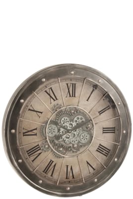 Reloj Cifras Romanas Engranaje Interior Metal+ Cristal Antiguo Gris