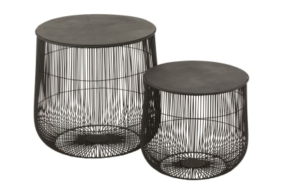 SET DE 2 MESAS AUXILIARES CESTAS HIERRO OPAQUE NEGRO
