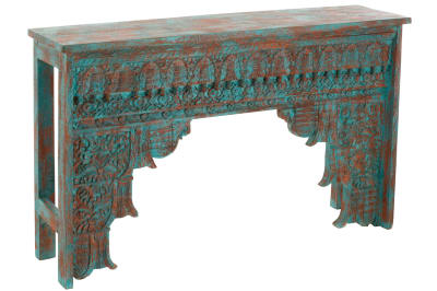 CONSOLA ORIENTAL MADERA DE MANGO TURQUESA/NARANJA