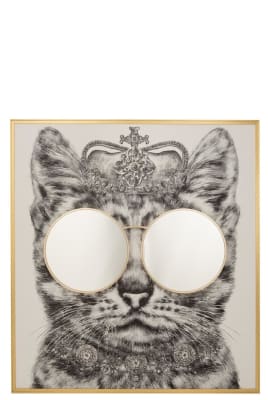 DECORACION MURAL GATO GAFAS POLIESTIRENO/LIENZO/ESPEJO MEZCLA LARGE