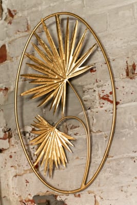 DECORACION MURAL OVAL HOJA HIERRO ORO