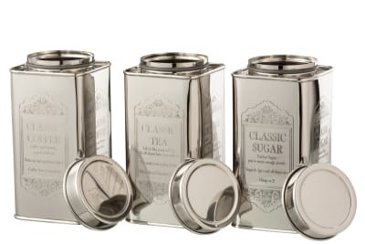 TARRO DE PROVISION CAFE/AZUCAR/TE ACERO INOXIDABLE PLATA LARGE SURTIDO DE TRES
