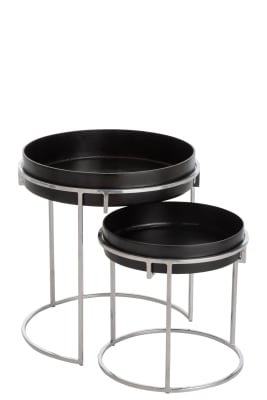 SET DE DOS MESAS AUXILIARES REDONDAS REVERSIBLE ALUMINIO PLATA/NEGRO