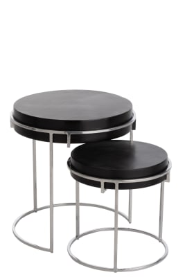SET DE DOS MESAS AUXILIARES REDONDAS REVERSIBLE ALUMINIO PLATA/NEGRO