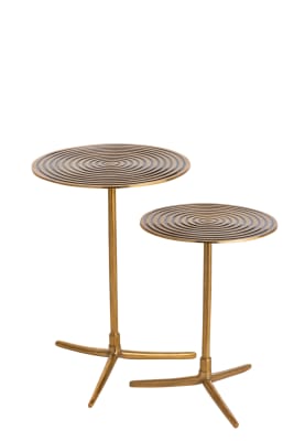 SET DE DOS MESAS AUXILIARES REDONDAS CIRCULOS ALUMINIO ORO/NEGRO