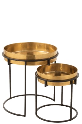 SET DE DOS MESAS AUXILIARES REDONDAS REVERSIBLE ALUMINIO ORO/NEGRO