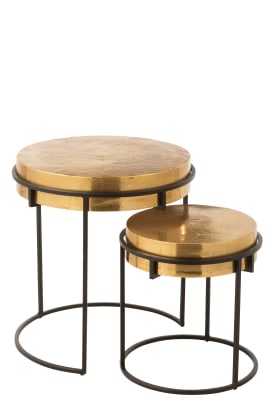 SET DE DOS MESAS AUXILIARES REDONDAS REVERSIBLE ALUMINIO ORO/NEGRO