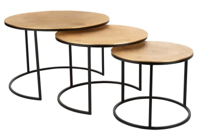 SET DE 3 MESAS AUXILIARES REDONDAS TEXTURA DE YUTE ALUMINIO ORO