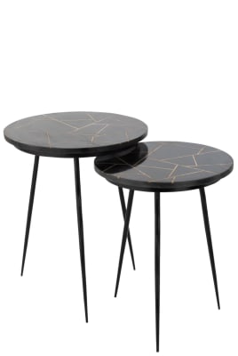 SET DE 2 MESA AUXILIARES MARMOL/METAL ORO/NEGRO