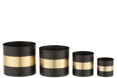 SET DE 4 MACETAS REDONDO HIERRO NEGRO/ORO