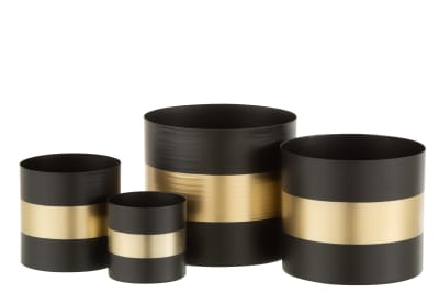 SET DE 4 MACETAS REDONDO HIERRO NEGRO/ORO