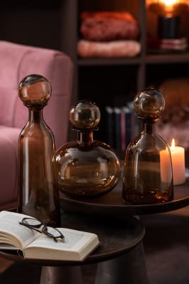 BOTELLA+TAPON LISO DECORATIVO REDONDO CRISTAL MARRON