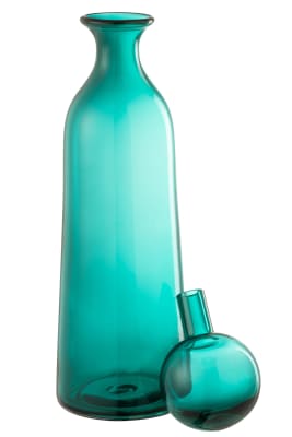 Botella+Tapón Liso Decorativo Alto Cristal Azul Large