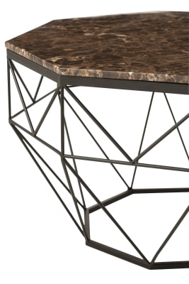 MESA DE SALON OCTOGONAL METAL/MARMOL NEGRO/MARRON
