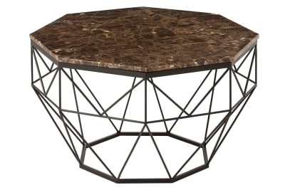 MESA DE SALON OCTOGONAL METAL/MARMOL NEGRO/MARRON