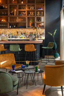 SILLA DE BAR LAURENT METAL/TEXTIL OCRE