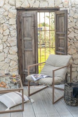 Chair 1-Person Metal/Textile Beige/Dark Brown