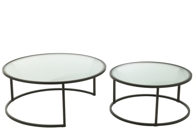 Set Of 2 Coffee Table Round Metal/Glass Black