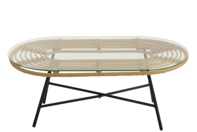 Mesa Baja Ovalada Exterior Metal/Cristal Natural/Negro