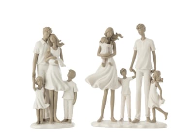 Pareja + 3 Niños Resina Blanco/Topo