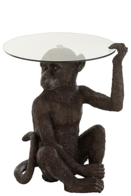 MESA MONO POLI/VIDRIO MARRON OSCURO