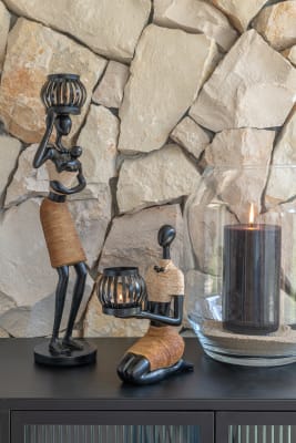 Porta velas En Cabeza De Figura Étnico Poli Marrón