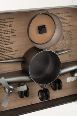 RELOJ AVION 3 PARTES METAL/MDF MARRON/NEGRO