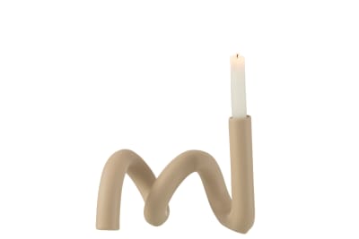 CANDELERO CURVA 1 VELA CERAMICA BEIGE