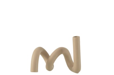 CANDELERO CURVA 1 VELA CERAMICA BEIGE