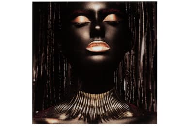 Decoración Mural Dama Africana Collar Vidrio Templado Marrón