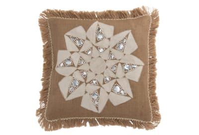 ALMOHADA FLOR ABSTRACTO YUTE NATURAL/BEIS