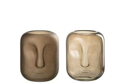 Vase Face Glass Brown Small