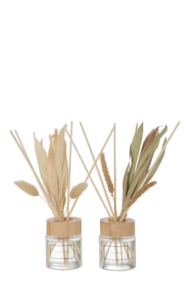 SCENTED OIL + FLOWERS GLASS GREEN/NATURAL