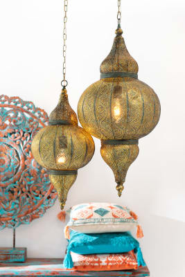 LAMPARA SUSPENDIDA ORIENTAL METAL ORO ANTIGUO SMALL
