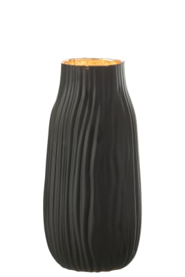 Jarrón Ranuras Vidrio Negro/Oro Medium