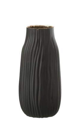 Jarrón Ranuras Vidrio Negro/Oro Medium
