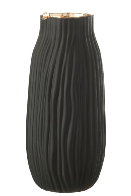 Jarrón Ranuras Vidrio Negro/Oro Large
