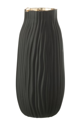 Jarrón Ranuras Vidrio Negro/Oro Large