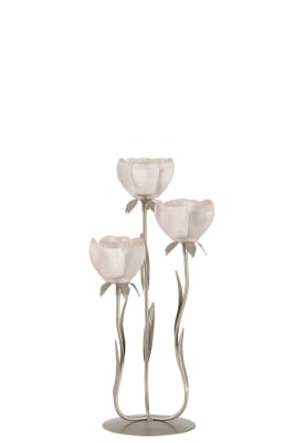Candelero de pie 3 flores vidrio
