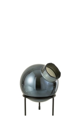Jarrón Bola Vidrio/Metal Azul/Negro Small