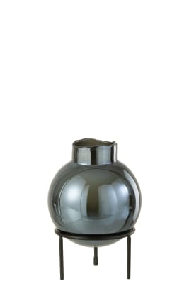 Jarrón Bola Vidrio/Metal Azul/Negro Small