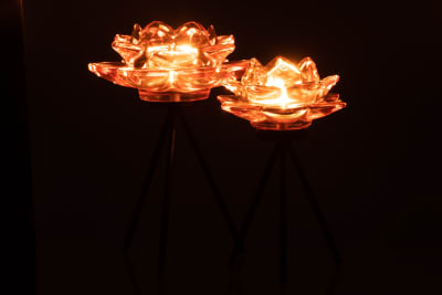 Candelero De Pie Flor Vidrio Rosa