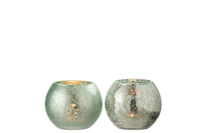 CANDELERO ESFERA AGRIETADA VIDRIO MATE/BRILLANTE VERDE AGUA SMALL 