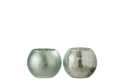 CANDELERO ESFERA AGRIETADA VIDRIO MATE/BRILLANTE VERDE AGUA SMALL 