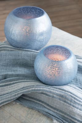 CANDELERO ESFERA AGRIETADA VIDRIO MATE/BRILLANTE AZUL SMALL 