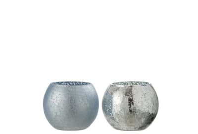 CANDELERO ESFERA AGRIETADA VIDRIO MATE/BRILLANTE AZUL SMALL 