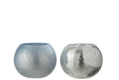 CANDELERO ESFERA AGRIETADA VIDRIO MATE/BRILLANTE AZUL MEDIUM 