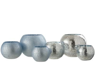 CANDELERO ESFERA AGRIETADA VIDRIO MATE/BRILLANTE AZUL LARGE 