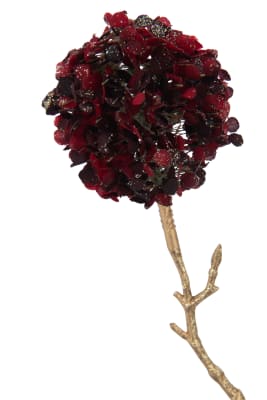 Ramo 2 Flores Pompones Plástico Rojo/Oro Small
